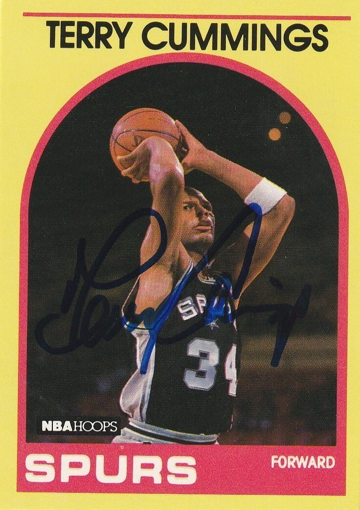 TERRY CUMMINGS SAN ANTONIO SPURS  SIGNED 1989 NBA HOOPS YELLOW CARD #87