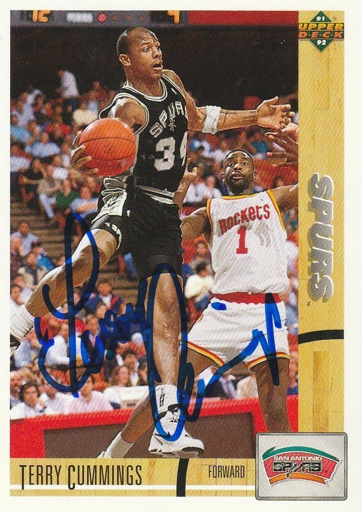 TERRY CUMMINGS SAN ANTONIO SPURS  SIGNED 1991 UPPER DECK CARD #267