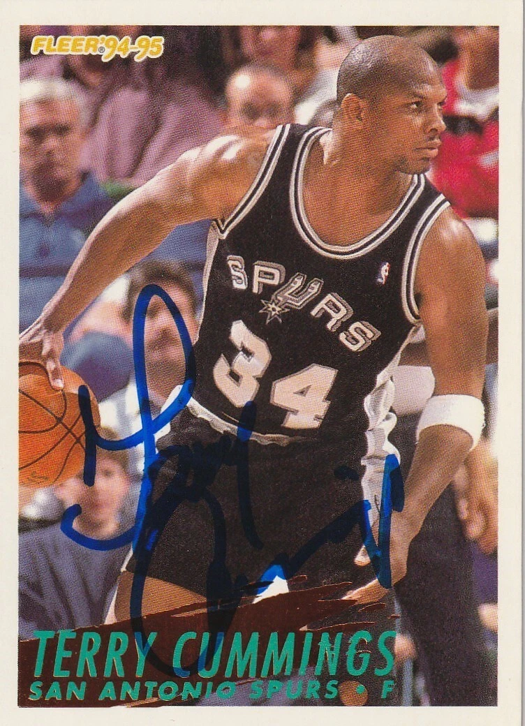 TERRY CUMMINGS SAN ANTONIO SPURS  SIGNED 1994 FLEER CARD #203