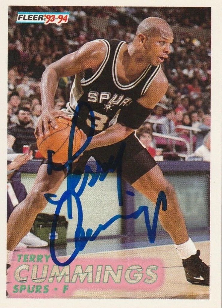 TERRY CUMMINGS SAN ANTONIO SPURS  SIGNED 1993 FLEER CARD #189