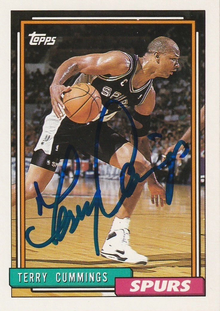 TERRY CUMMINGS SAN ANTONIO SPURS  SIGNED 1992 TOPPS CARD #91