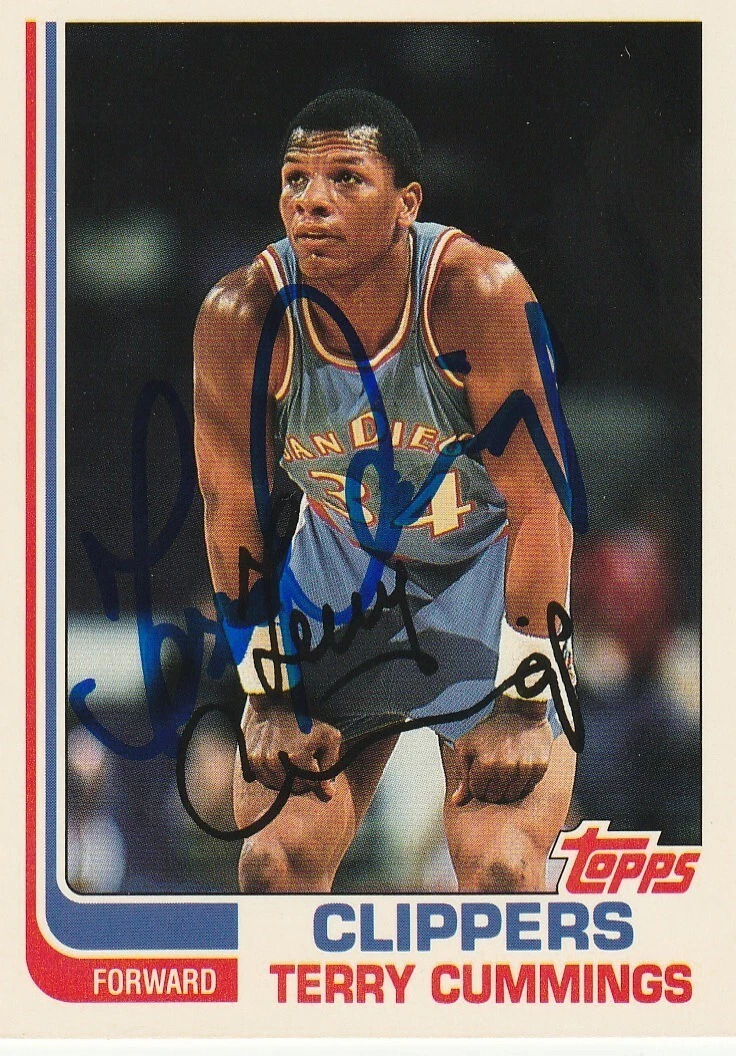 TERRY CUMMINGS SAN DIEGO CLIPPERS  SIGNED 1992 TOPPS ARCHIVES CARD #24