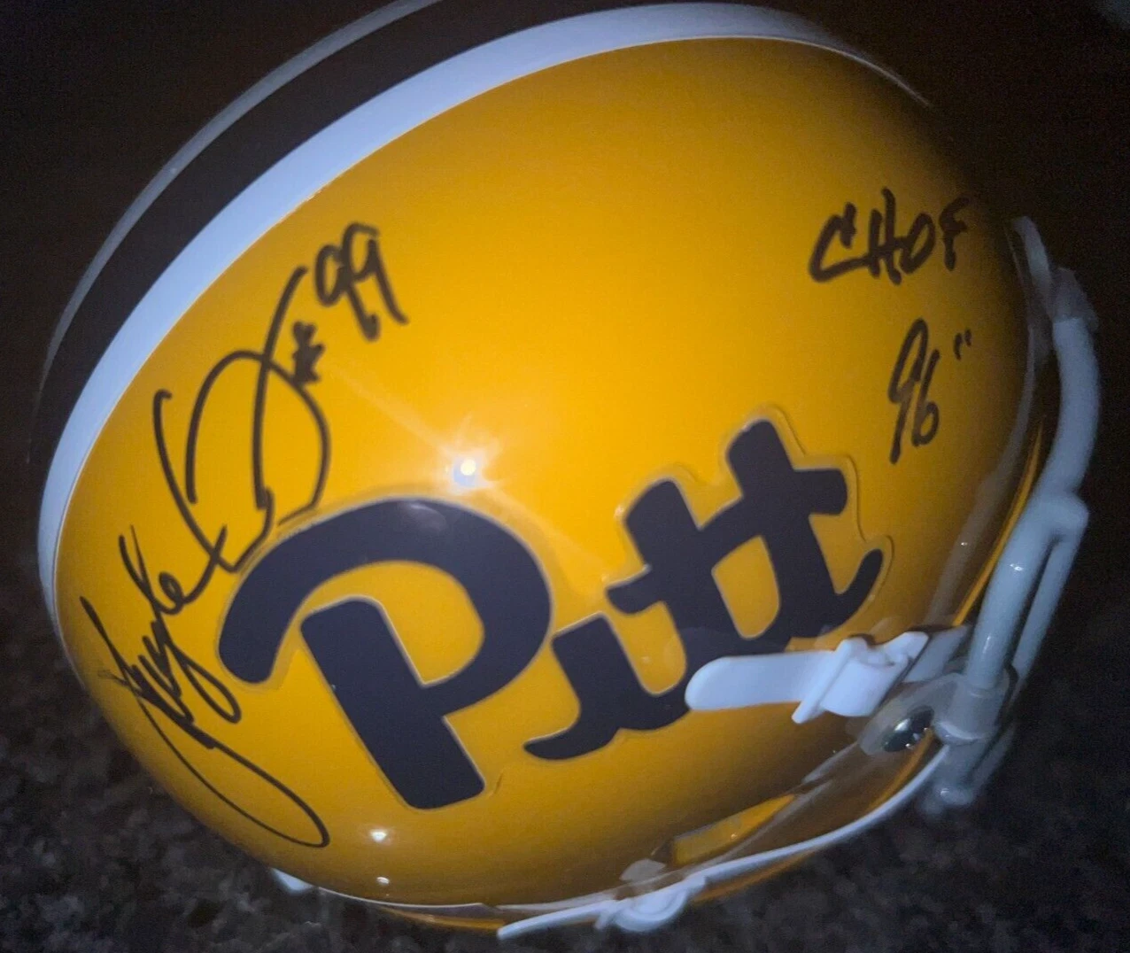 HUGH GREEN  PITTSBURGH PANTHERS  CHOF 96   SIGNED SCHUTT MINI HELMET