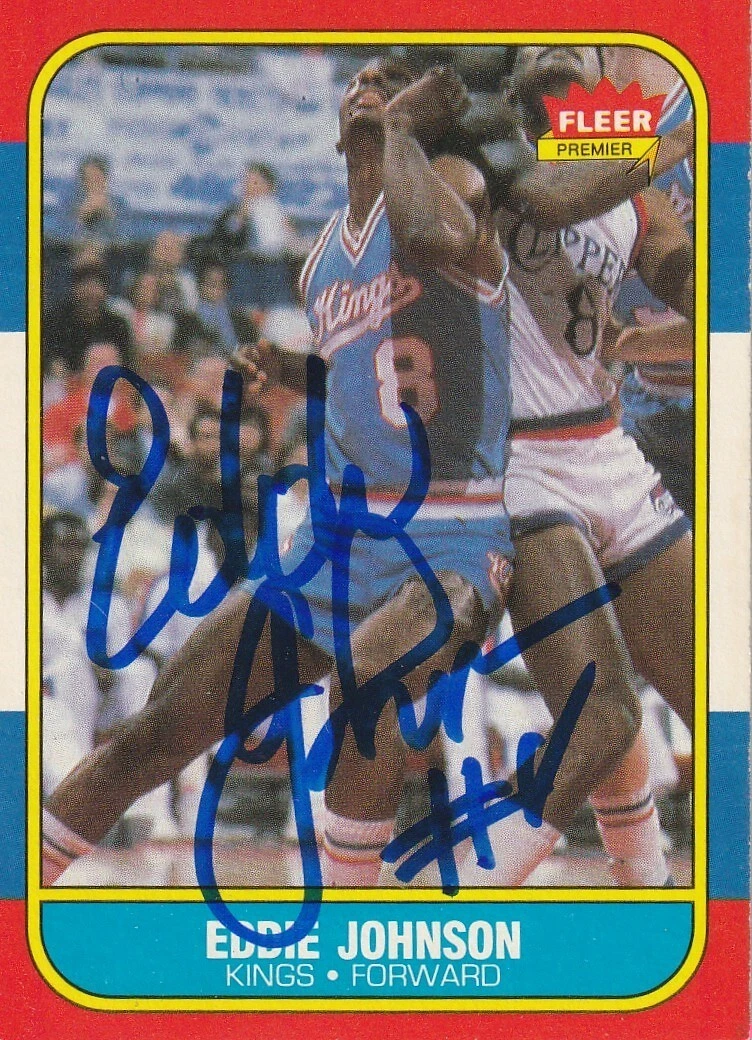 EDDIE JOHNSON SACRAMENTO KINGS  SIGNED 1986 FLEER CARD #51