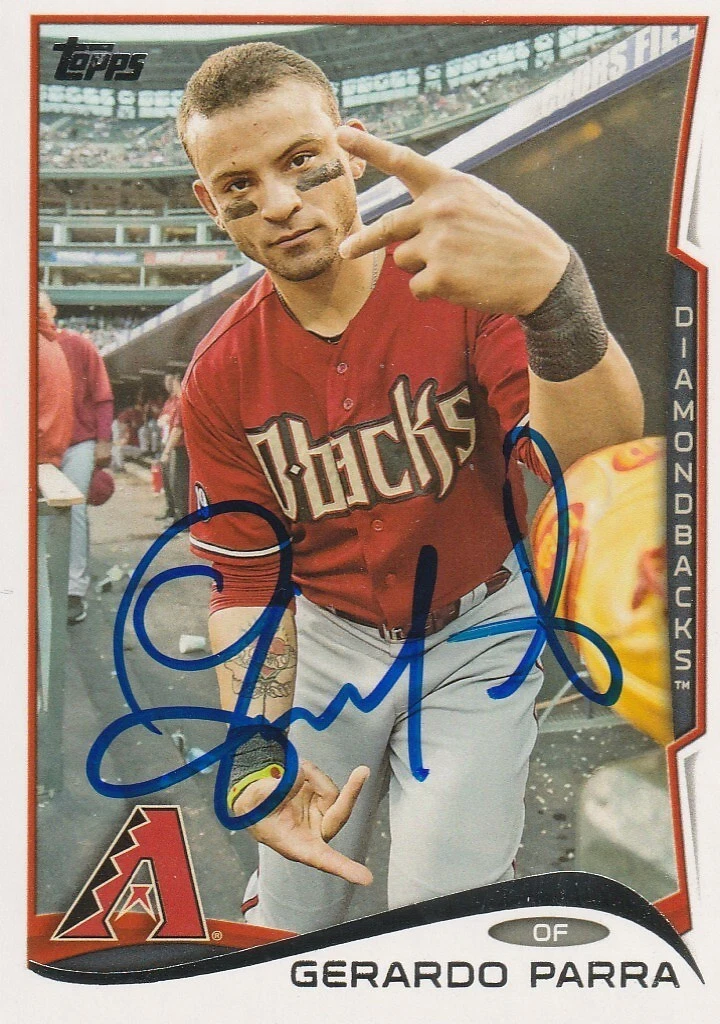 GERARDO PARRA ARIZONA DIAMONDBACKS  SIGNED 2014 TOPPS CARD #379