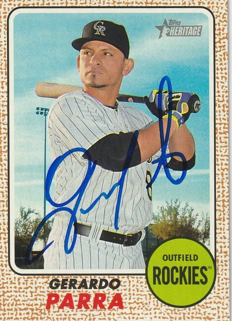 GERARDO PARRA COLORADO ROCKIES  SIGNED 2017 TOPPS HERITAGE CARD #96