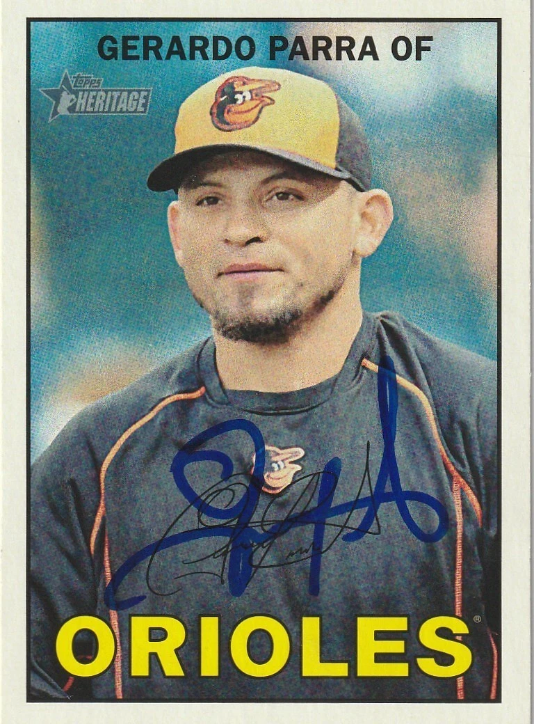 GERARDO PARRA  BALTIMORE ORIOLES  SIGNED 2016 TOPPS HERITAGE CARD #67