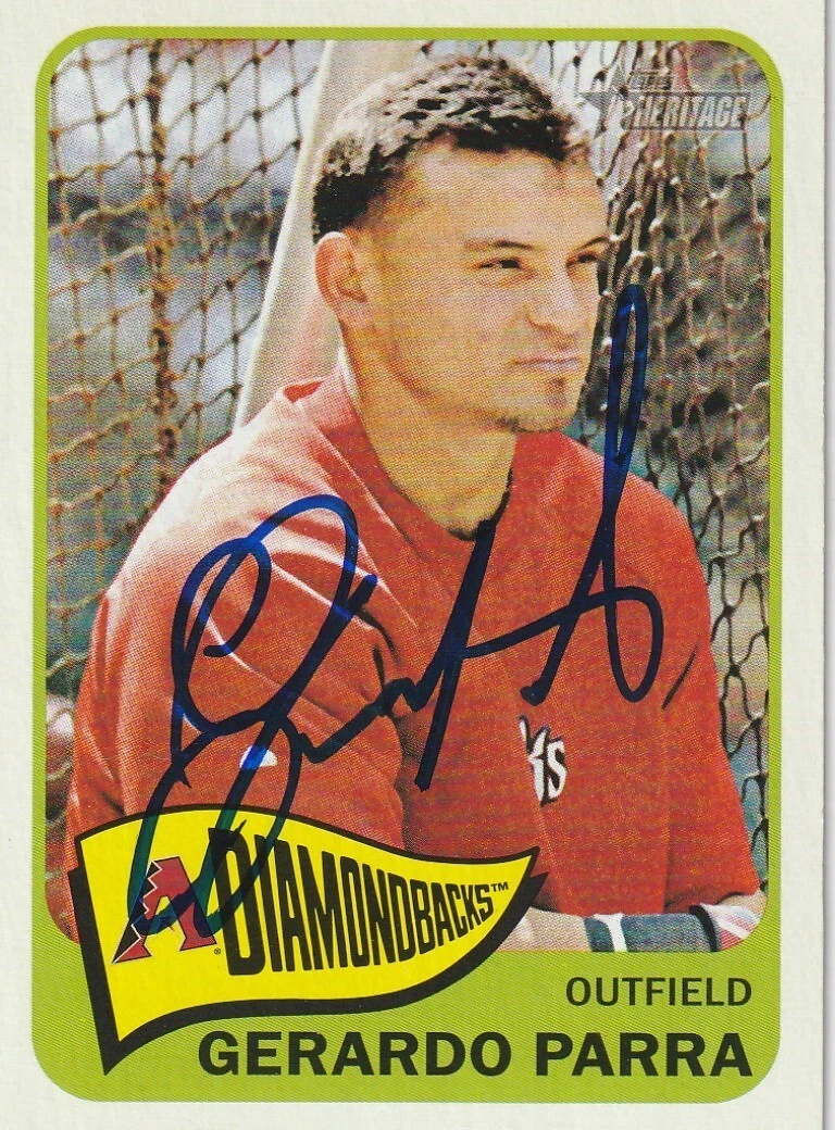 GERARDO PARRA  ARIZONA DIAMONDBACKS  SIGNED 2014 TOPPS HERITAGE CARD #165