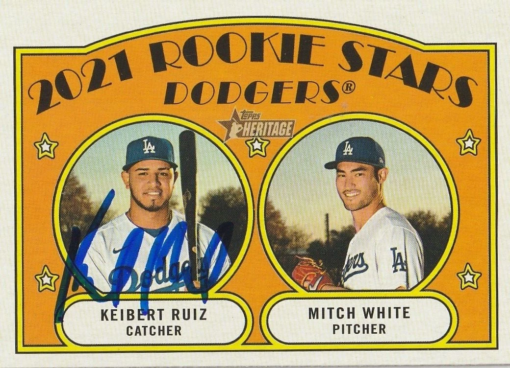 KEIBERT RUIZ  LOS ANGELES DODGERS  SIGNED  2021 TOPPS HERITAGE CARD #357