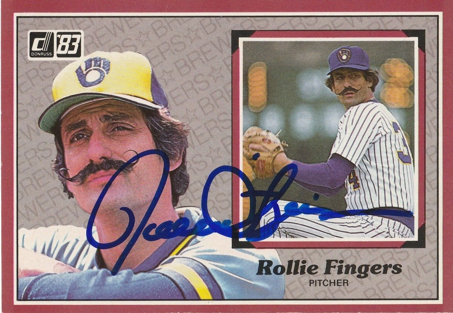 ROLLIE FINGERS MILWAUKEE BREWERS  SIGNED 1983 DONRUSS ACTION ALL STAR CARD #33