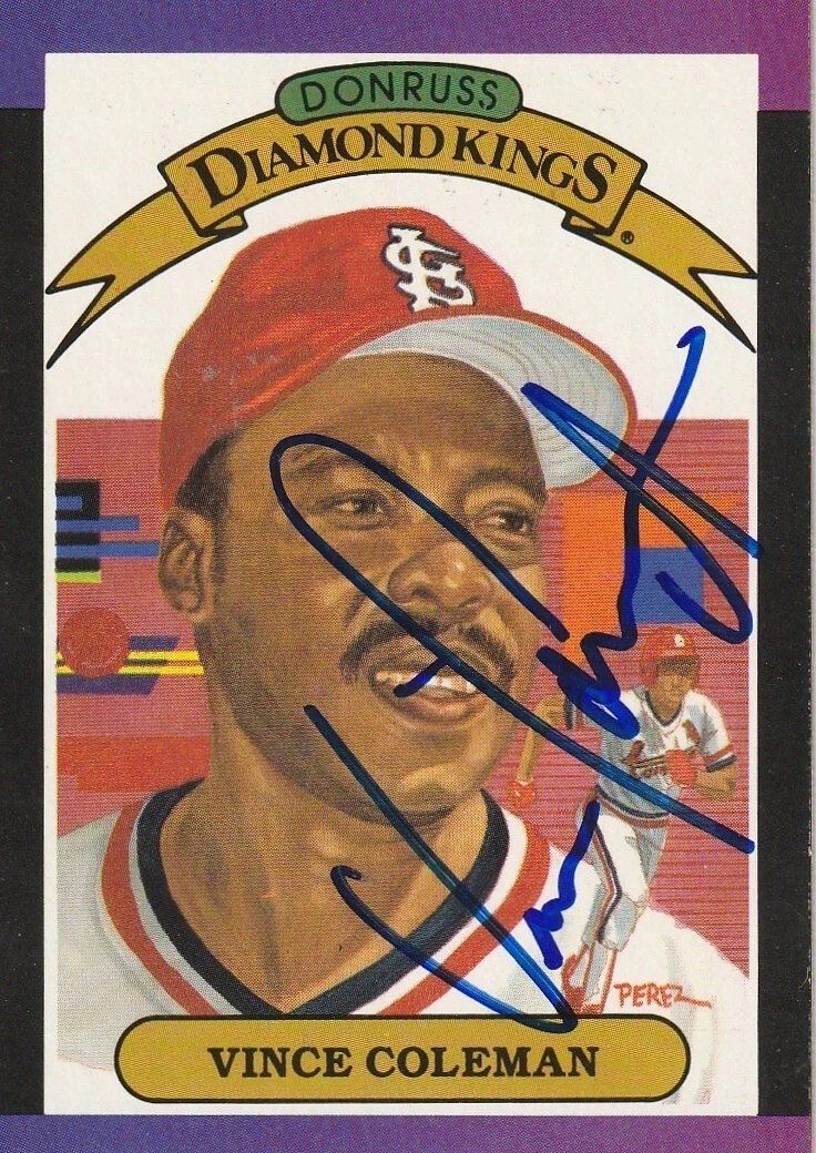 VINCE COLEMAN ST. LOUIS CARDINALS  SIGNED 1989 DONRUSS DIAMOND KING CARD #19
