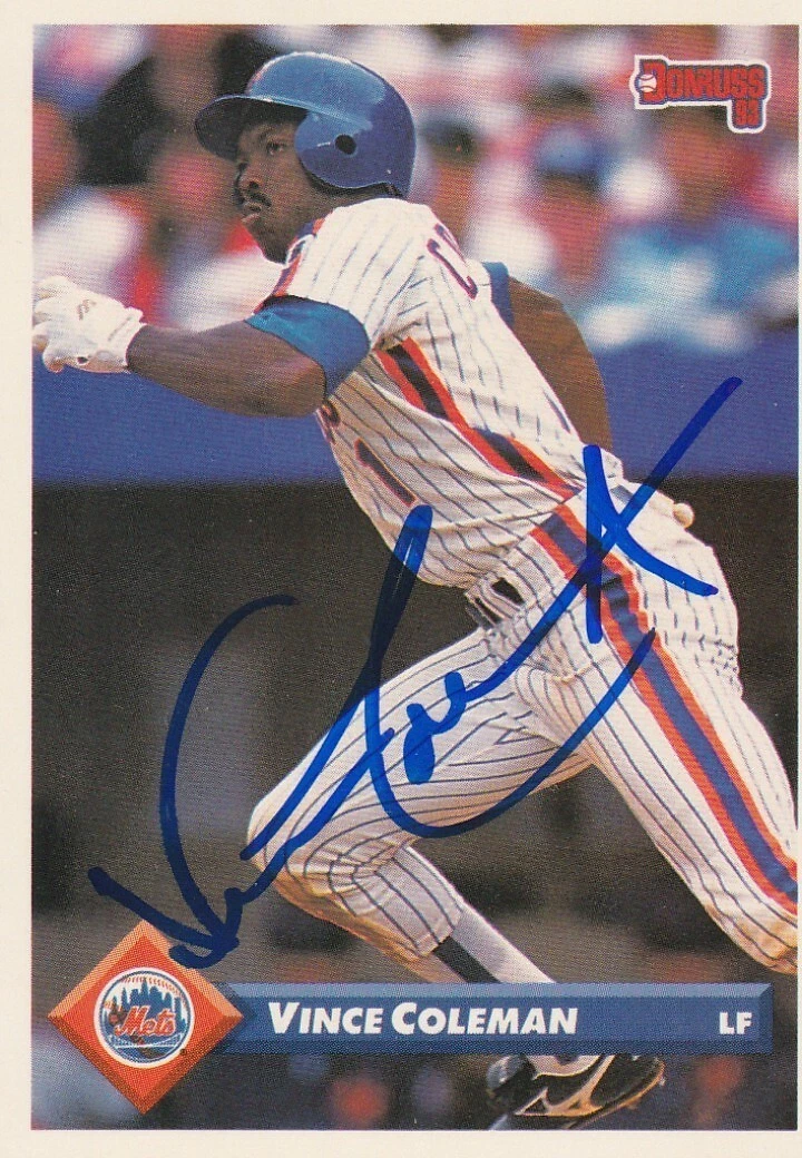VINCE COLEMAN NEW YORK METS  SIGNED 1993 DONRUSS CARD #618