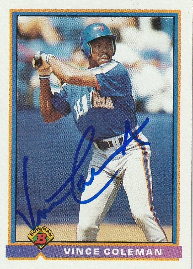 VINCE COLEMAN NEW YORK METS  SIGNED 1991 BOWMAN CARD #471