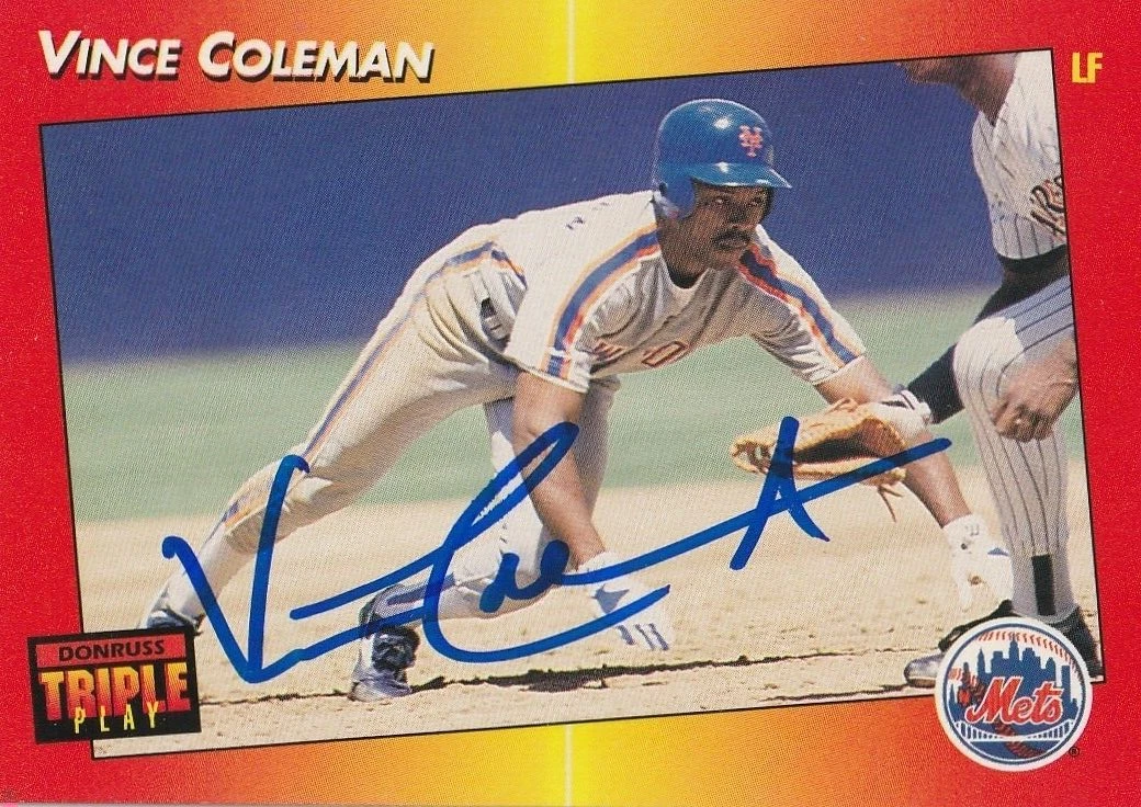 VINCE COLEMAN NEW YORK METS  SIGNED 1992 TRIPLE PLAY CARD #208