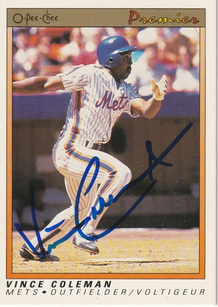 VINCE COLEMAN NEW YORK METS  SIGNED 1991 O PEE-CHEE CARD #25
