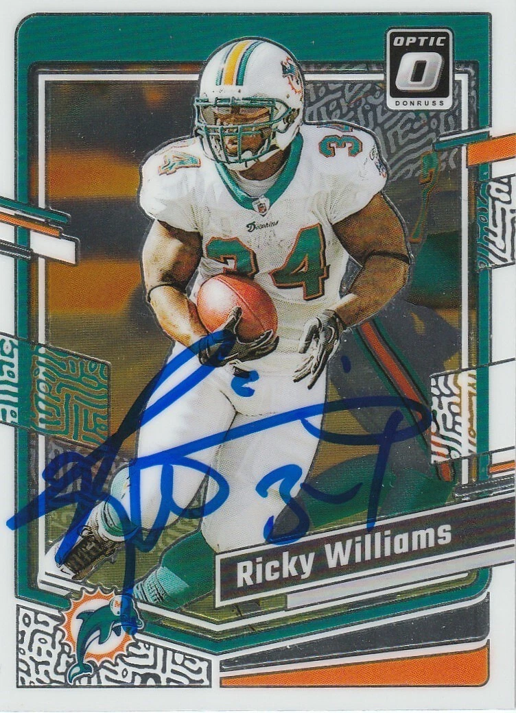 RICKY WILLIAMS MIAMI DOLPHINS  SIGNED 2023 DONRUSS OPTIC CARD #117
