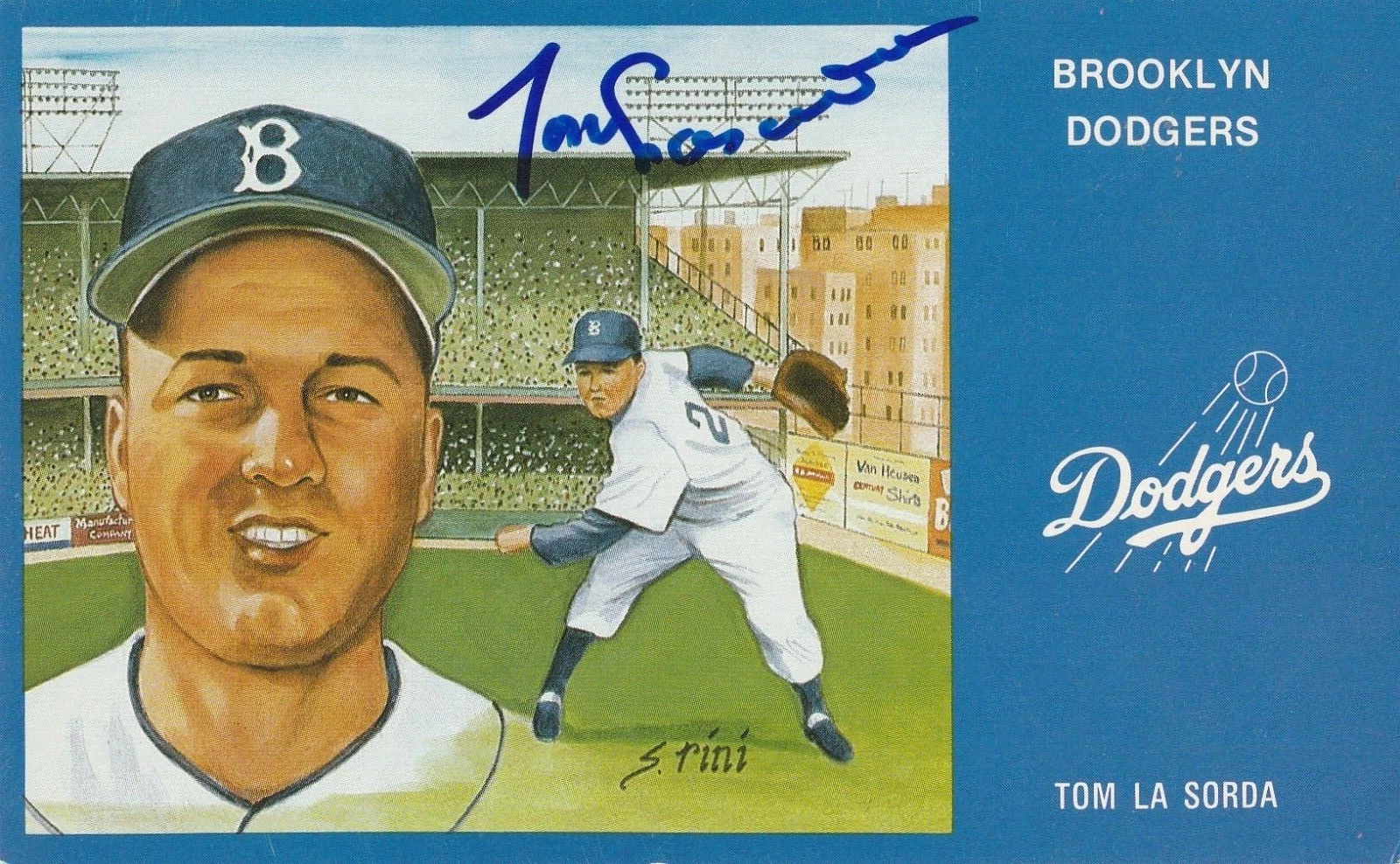 TOM LASORDA LOS ANGELES DODGERS  SIGNED SUSAN RINI POSTCARD