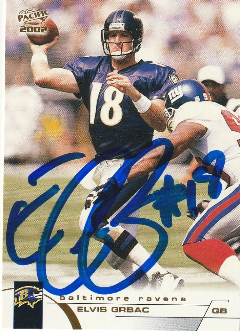 ELVIS GRBAC BALTMORE RAVENS  SIGNED 2002 PACIFIC CARD #32