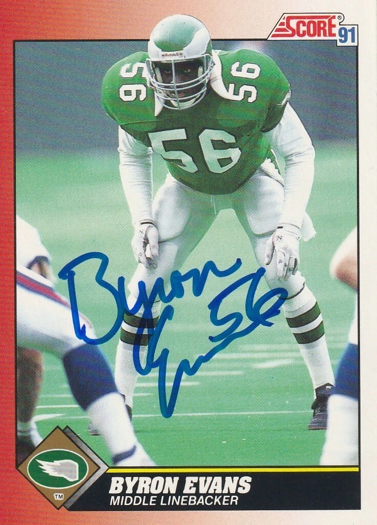 BYRON EVANS PHILADELPHIA EAGLES  SIGNED 1991 SCORE CARD #172