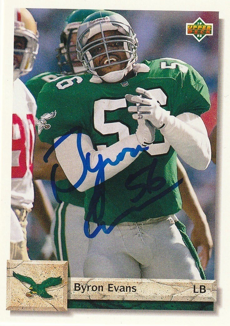 BYRON EVANS PHILADELPHIA EAGLES  SIGNED 1992 UPPER DECK CARD #224
