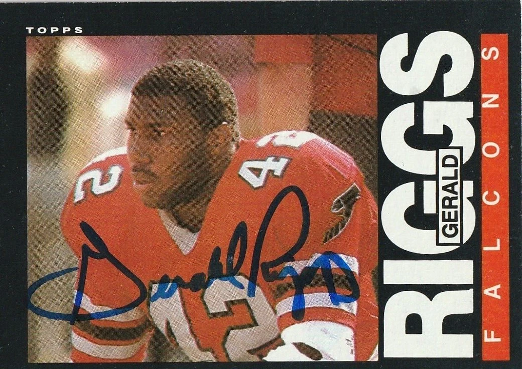 GERALD RIGGS  ATLANTA FALCONS   SIGNED 1985 TOPPS CARD #19