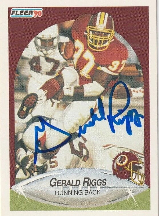 GERALD RIGGS WASHINGTON REDSKINS  SIGNED 1990 FLEER CARD #165