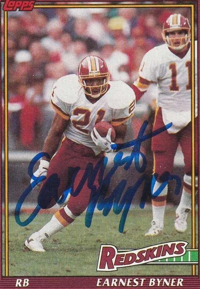 EARNEST BYNER WASHINGTON REDSKINS  SIGNED 1991 TOPPS CARD #185