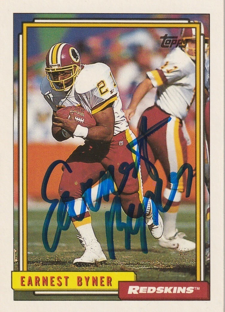 EARNEST BYNER WASHINGTON REDSKINS  SIGNED 1992 TOPPS CARD #130