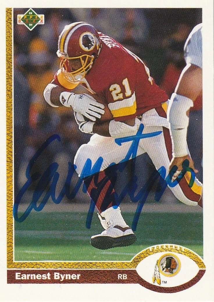 EARNEST BYNER WASHINGTON REDSKINS  SIGNED 1991 UPPER DECK CARD #104