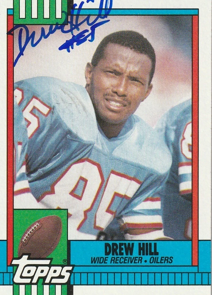 DREW HILL HOUSTON OILERS  SIGNED 1990 TOPPS CARD #217