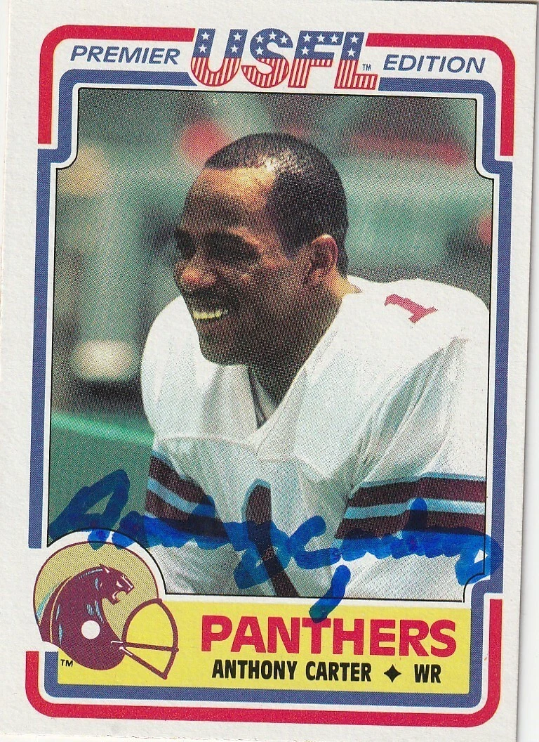 ANTHONY CARTER MICHIGAN PANTHERS  SIGNED 1984 TOPPS USFL CARD #59