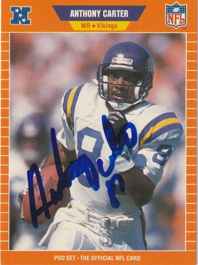 ANTHONY CARTER MINNESOTA VIKINGS  SIGNED 1989 PRO SET CARD #228