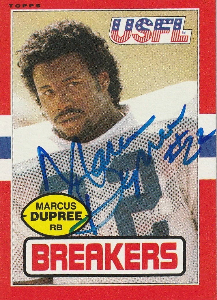 MACUS DUPREE PORTLAND BREAKERS  SIGNED 1985 TOPPS USFL CARD #105