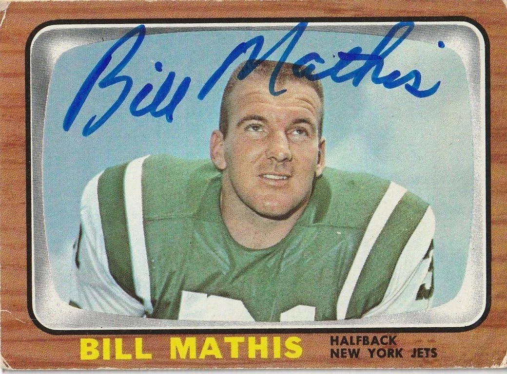 BILL MATHIS NEW YORK JETS SIGNED 1966 TOPPS CARD #94