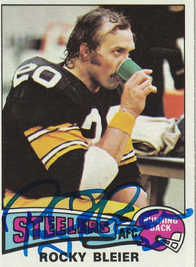 ROCKY BLEIER PITTSBURGH STEELERS  SIGNED 1975 TOPPS ROOKIE CARD #39