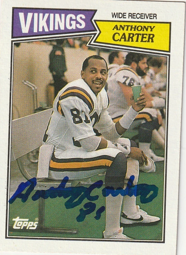 ANTHONY CARTER MINNESOTA VIKINGS  SIGNED 1987 TOPPS CARD #202