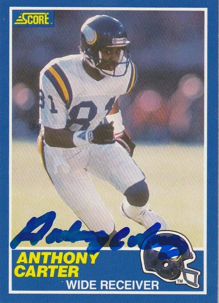 ANTHONY CARTER MINNESOTA VIKINGS  SIGNED 1989 SCORE CARD #20