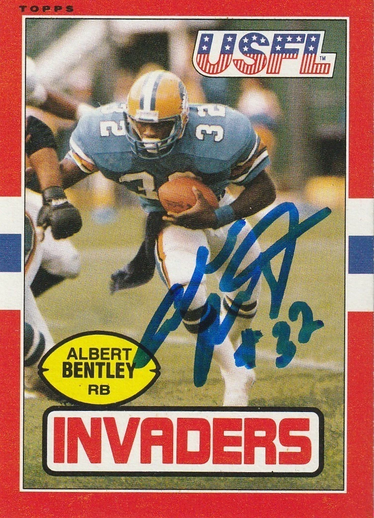 ALBERT BENTLEY OAKLAND INVADERS   SIGNED 1985 TOPPS USFL CARD #89