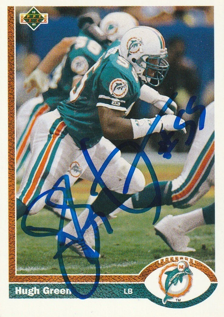 HUGH GREEN MIAMI DOLPHINS  SIGNED 1991 UPPER DECK CARD #537