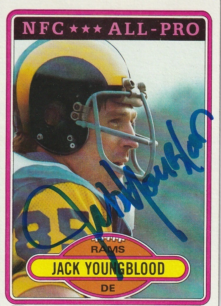JACK YOUNGBLOOD LOS ANGELES RAMS  SIGNED 1980 TOPPS CARD #370