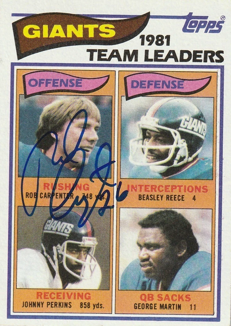 ROB CARPENTER NEW YORK GIANTS  SIGNED 1982 TOPPS CARD #415