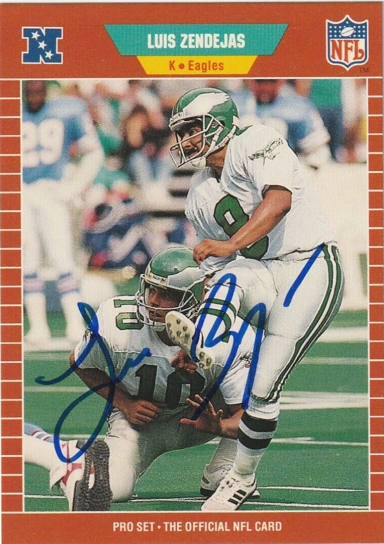 LUIS ZENDEJAS PHILADELPHIA EAGLES SIGNED 1989 PRO SET CARD #326