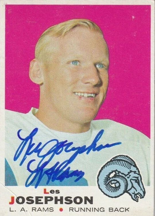 LES JOSEPHSON LOS ANGELES RAMS  SIGNED 1969 TOPPS CARD #216