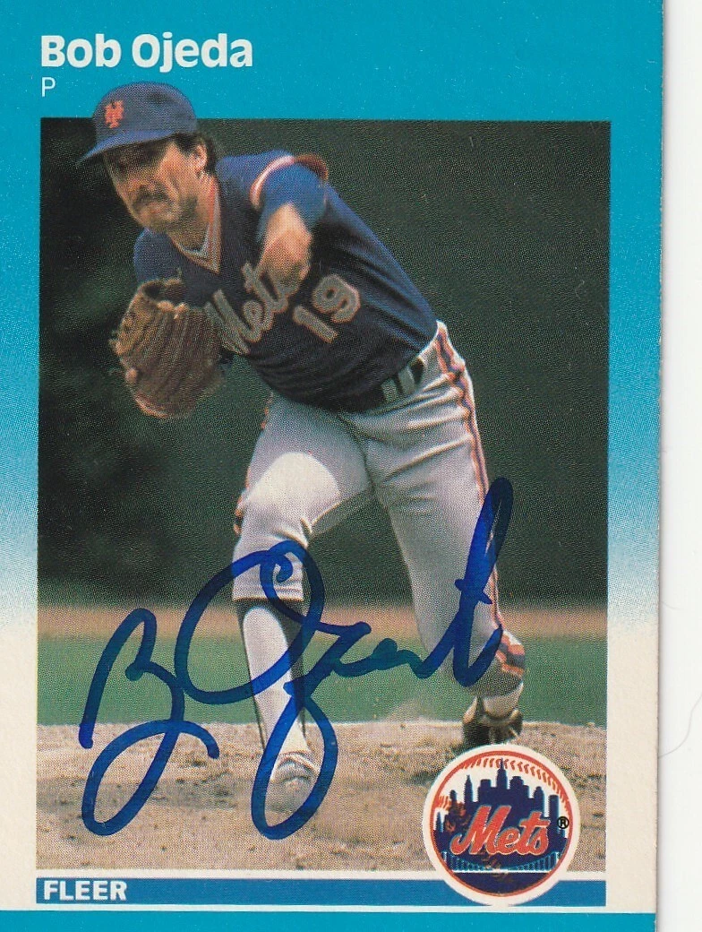 BOB OJEDA NEW YORK METS  SIGNED 1987 FLEER CARD #19