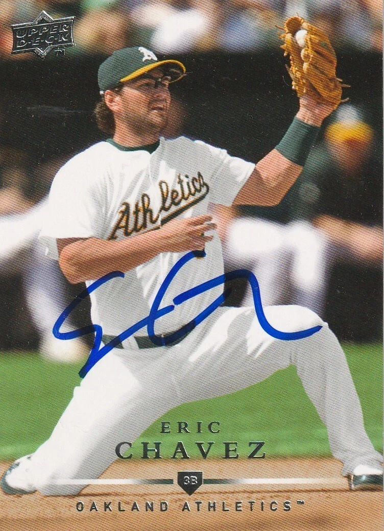 ERIC CHAVEZ OAKLAND A'S  SIGNED 2008 UPPER DECK CARD #597