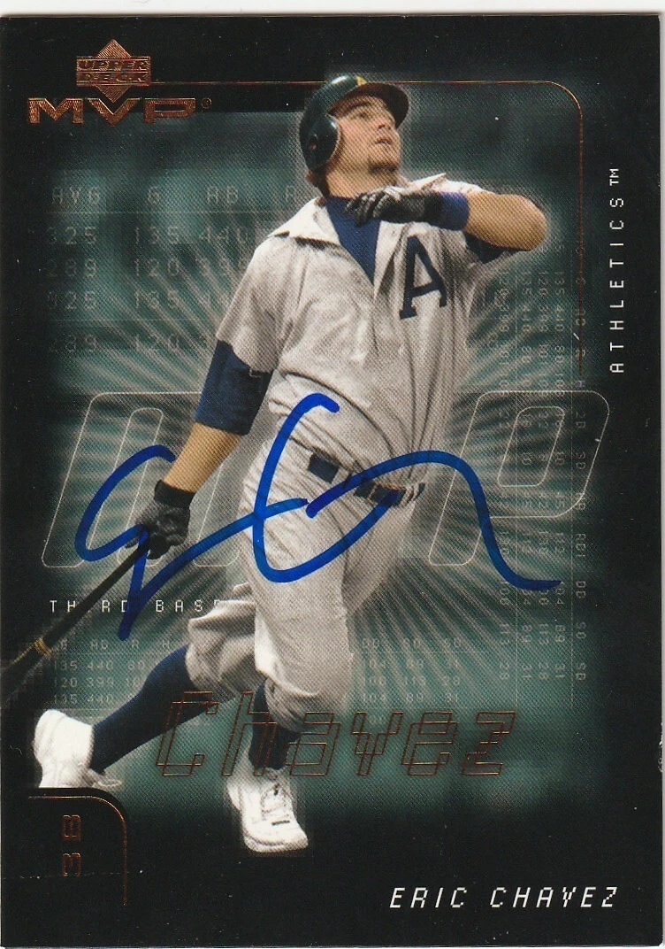 ERIC CHAVEZ OAKLAND A'S  SIGNED 2002 UPPER DECK MVP CARD #17
