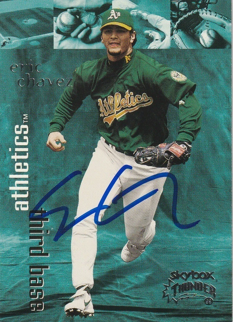 ERIC CHAVEZ OAKLAND A'S  SIGNED 1999 SKYBOX THUNDER CARD #288