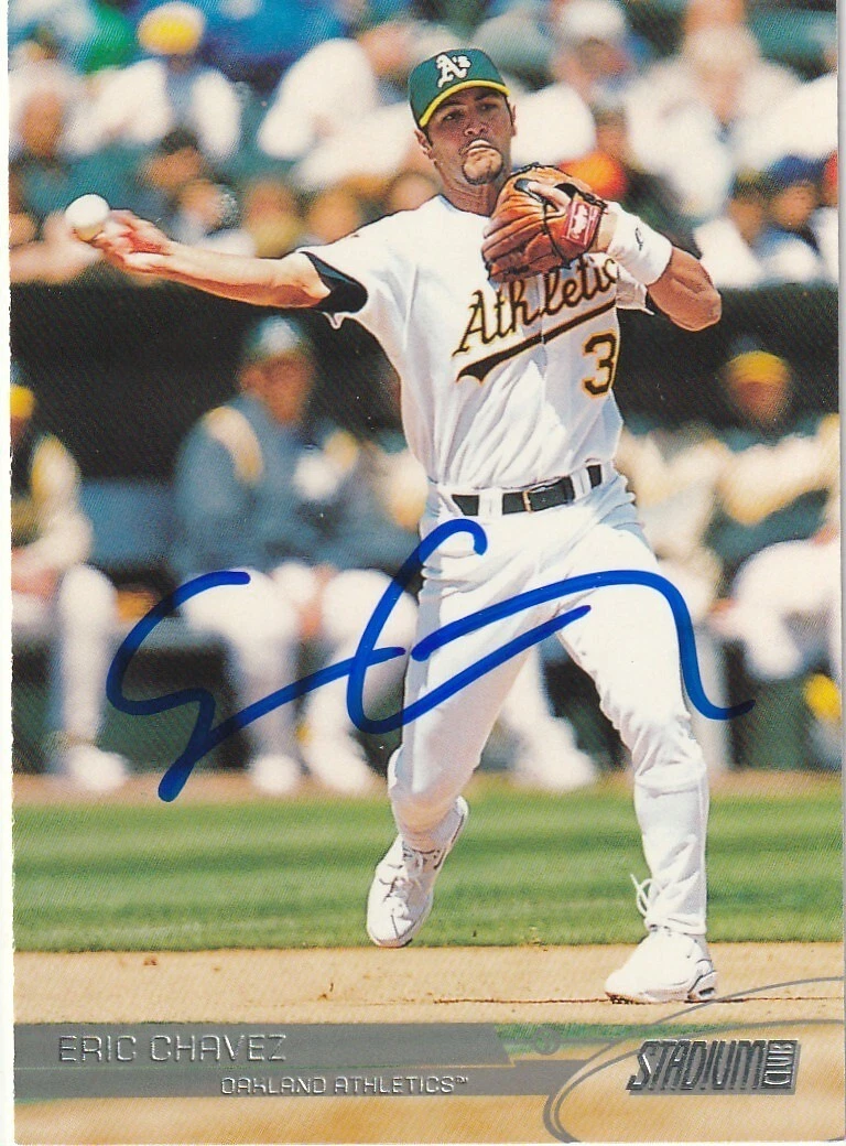 ERIC CHAVEZ OAKLAND A'S  SIGNED 2002 TOPPS STADIUM CARD #3