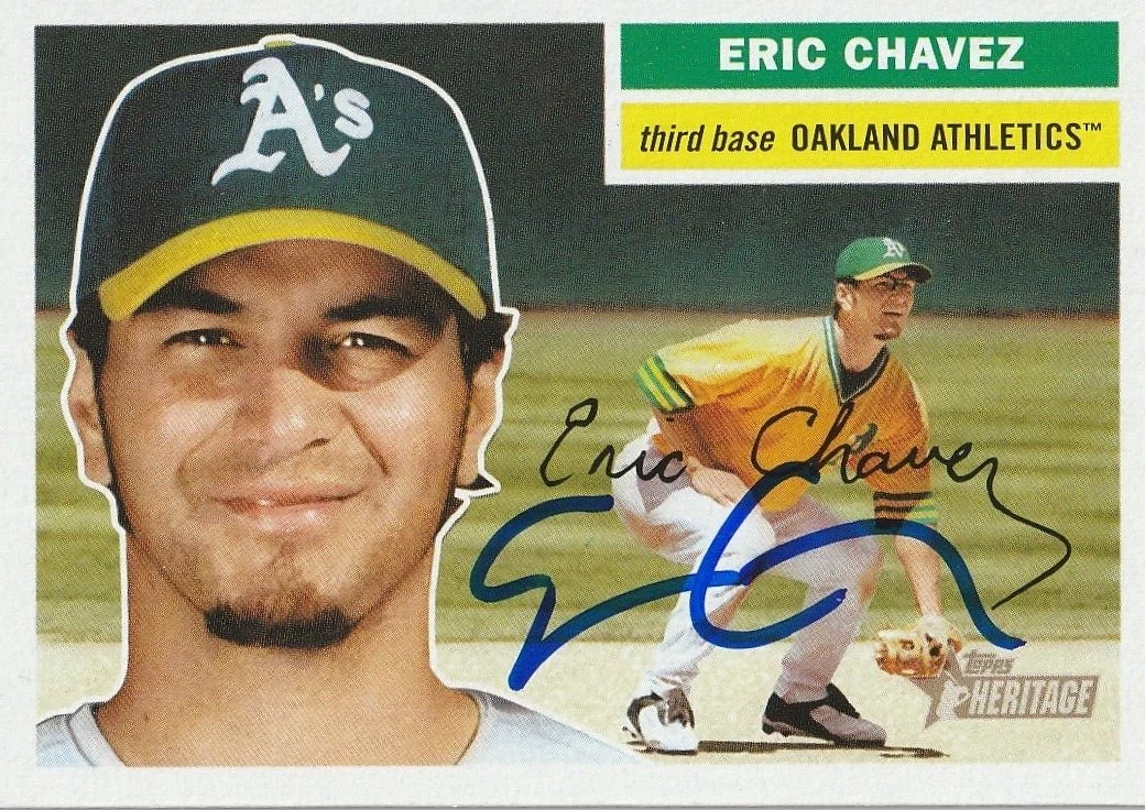 ERIC CHAVEZ OAKLAND A'S  SIGNED 2005 TOPPS HERITAGE CARD #155