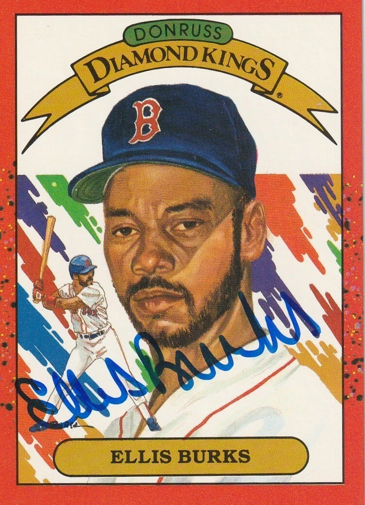 ELLIS BURKS BOSTON RED SOX  SIGNED 1990 DONRUSS DIAMOND KING CARD #23
